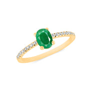 Emerald Gemstone & Diamond Solid 14k Yellow Gold Ring