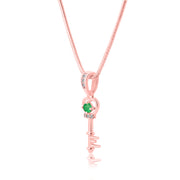 Emerald Gemstone & Diamond Solid 14k Rose Gold Key Pendant