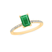 Emerald & Diamond Gemstone Solid 14k Yellow Gold Ring