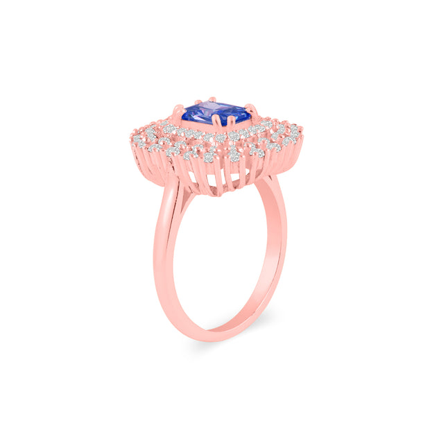 Tanzanite Gemstone & Diamond Solid 14k Rose Gold Ring