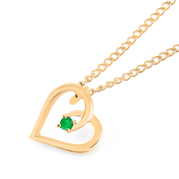 Emerald Gemstone Solid 14k Yellow Gold Heart Pendant