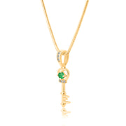 Emerald Gemstone & Diamond Solid 14k Yellow Gold Key Pendant