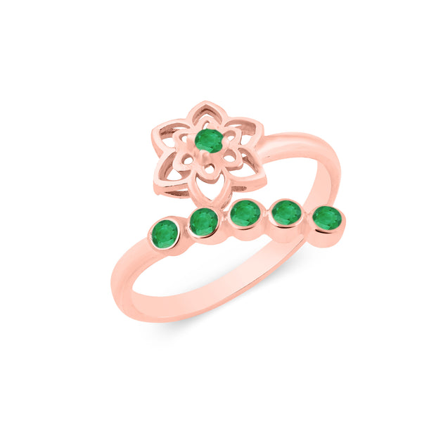 Emerald Gemstone Solid 14k Rose Gold Ring