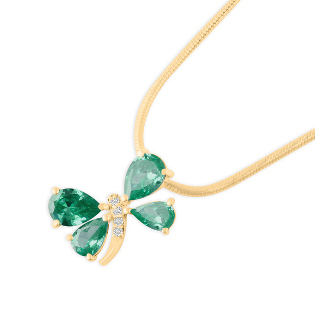 Emerald Gemstone & Diamond Solid 14k Yellow Gold Pendant