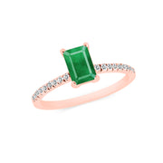 Emerald & Diamond Gemstone Solid 14k Rose Gold Ring