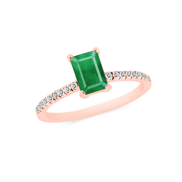 Emerald & Diamond Gemstone Solid 14k Rose Gold Ring