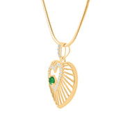 Emerald Gemstone & Diamond Solid 14k Yellow Gold Heart Pendant