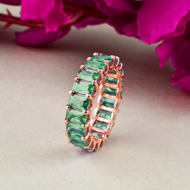 Emerald Gemstone Solid 14k Rose Gold Ring