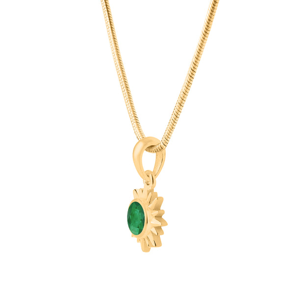 Emerald Gemstone Solid 14k Yellow Gold Pendant