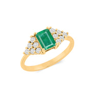 Emerald Gemstone & Diamond Solid 14k Yellow Gold Ring