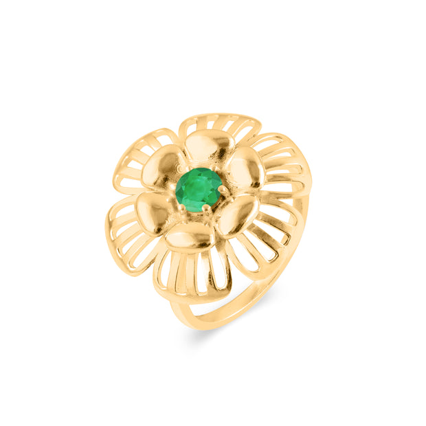 Emerald Gemstone Solid 14k Yellow Gold Ring