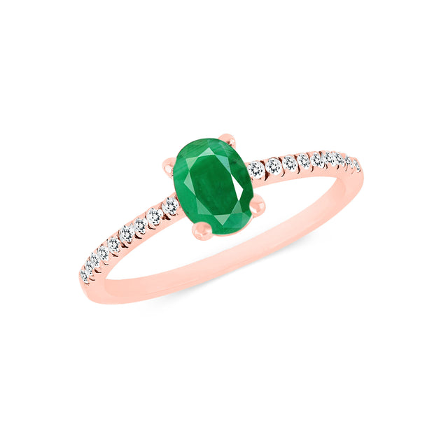 Emerald Gemstone & Diamond Solid 14k Rose Gold Ring