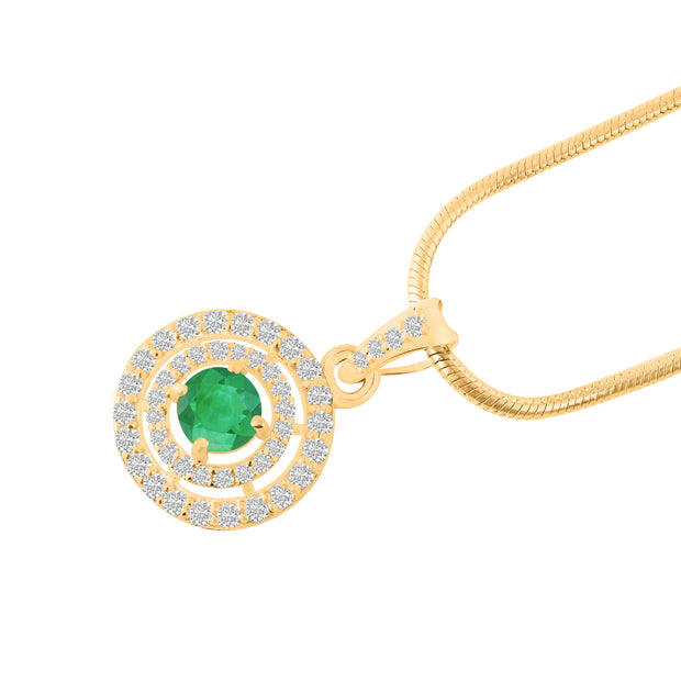 Emerald Gemstone Solid 14k Yellow Gold Pendant