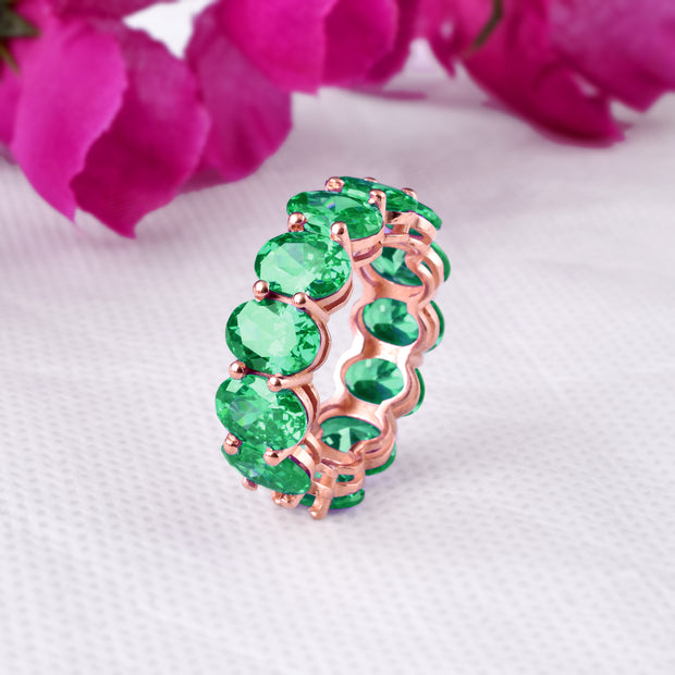 Emerald Gemstone Solid 14k Rose Gold Ring