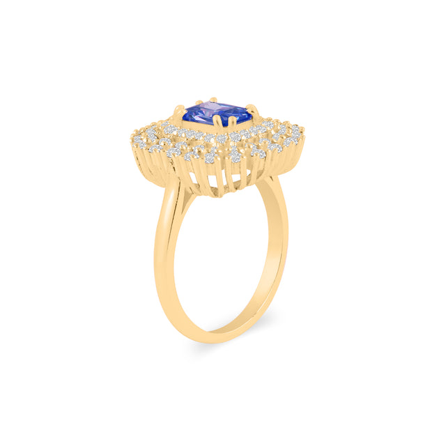 Tanzanite Gemstone & Diamond Solid 14k Yellow Gold Ring