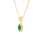 Emerald Gemstone & Diamond Solid 14k Yellow Gold Pendant