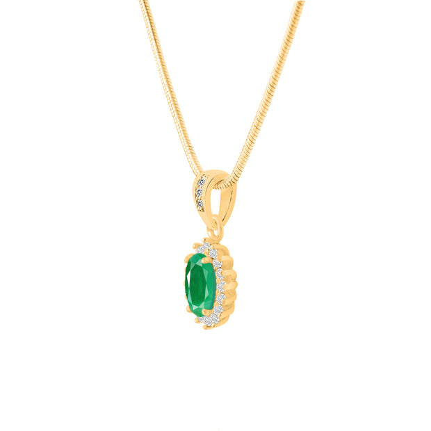 Emerald Gemstone & Diamond Solid 14k Yellow Gold Pendant