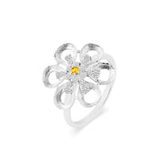 Citrine Gemstone & Diamond Solid 14k White Gold Ring