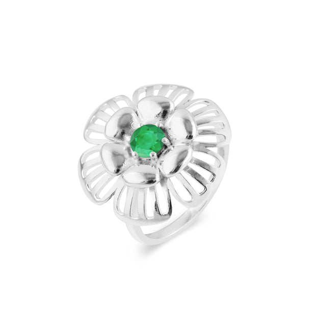 Emerald Gemstone Solid 14k White Gold Ring