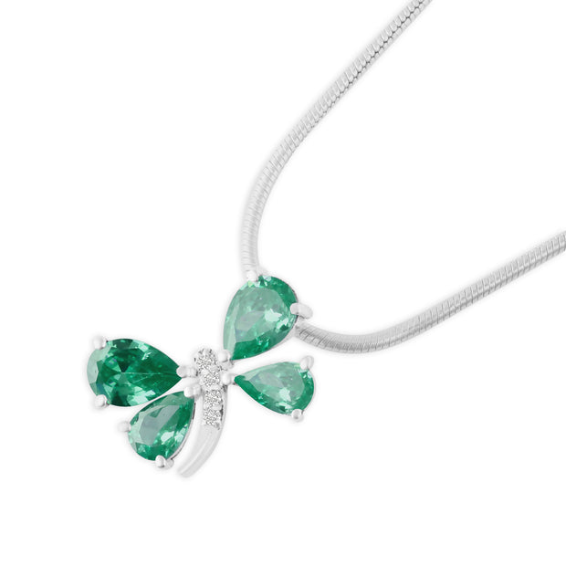 Emerald Gemstone & Diamond Solid 925 Sterling Silver Pendant