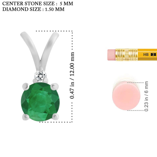Emerald Gemstone & Diamond Solid 925 Sterling Silver Pendant