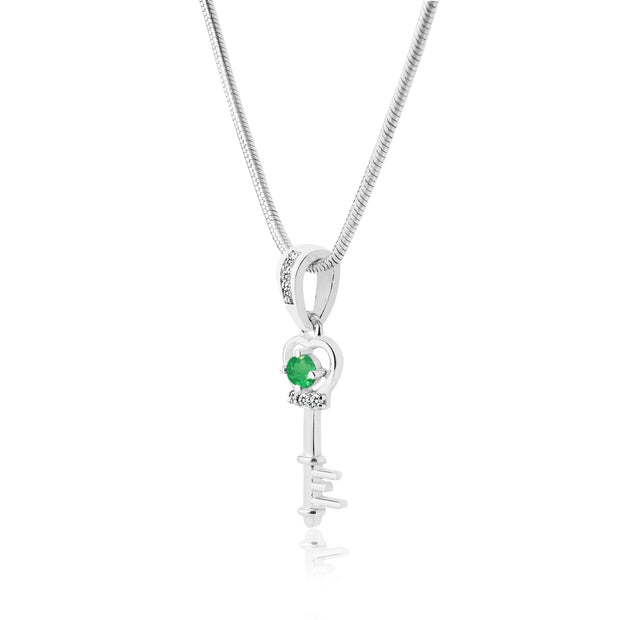 Emerald Gemstone & Diamond Solid 925 Sterling Silver Pendant
