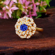 Tanzanite Gemstone & Diamond Solid 14k Yellow Gold Ring