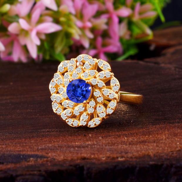Tanzanite Gemstone & Diamond Solid 14k Yellow Gold Ring