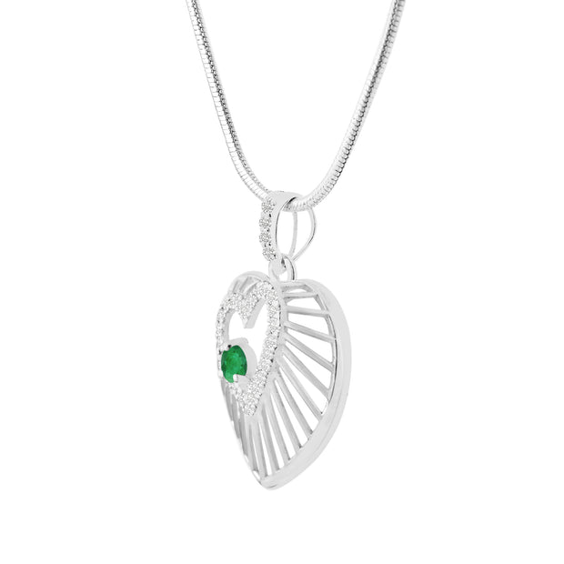 Emerald Gemstone & Diamond Solid 925 Sterling Silver Pendant