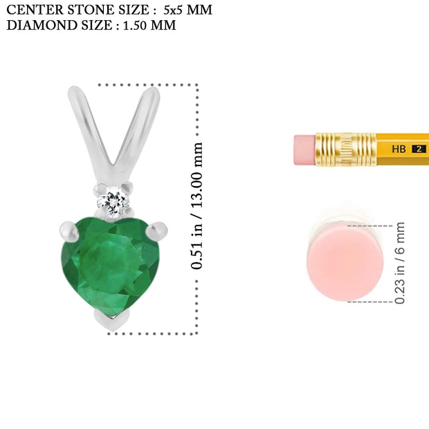 Emerald Gemstone & Diamond Solid 925 Sterling Silver Pendant