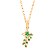 Emerald Gemstone Solid 14k Yellow Gold Leaf Pendant