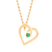 Emerald Gemstone Solid 14k Yellow Gold Heart Pendant