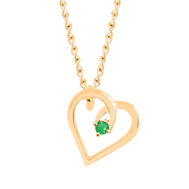 Emerald Gemstone Solid 14k Yellow Gold Heart Pendant