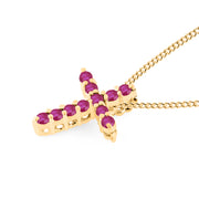 Ruby Gemstone Solid 14k Yellow Gold Cross Pendant