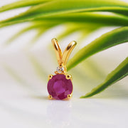 Ruby Gemstone & Diamond Solid 14k Yellow Gold Pendant