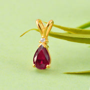 Ruby Gemstone & Diamond Solid 14k Yellow Gold Pendant