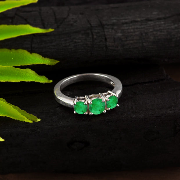 Emerald Gemstone Solid 14k White Gold Ring