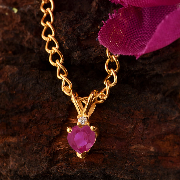 Ruby Gemstone & Diamond Solid 14k Yellow Gold Pendant