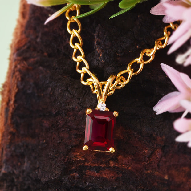 Ruby Gemstone & Diamond Solid 14k Yellow Gold Pendant