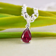 Ruby Gemstone & Diamond Solid 14k White Gold Pendant