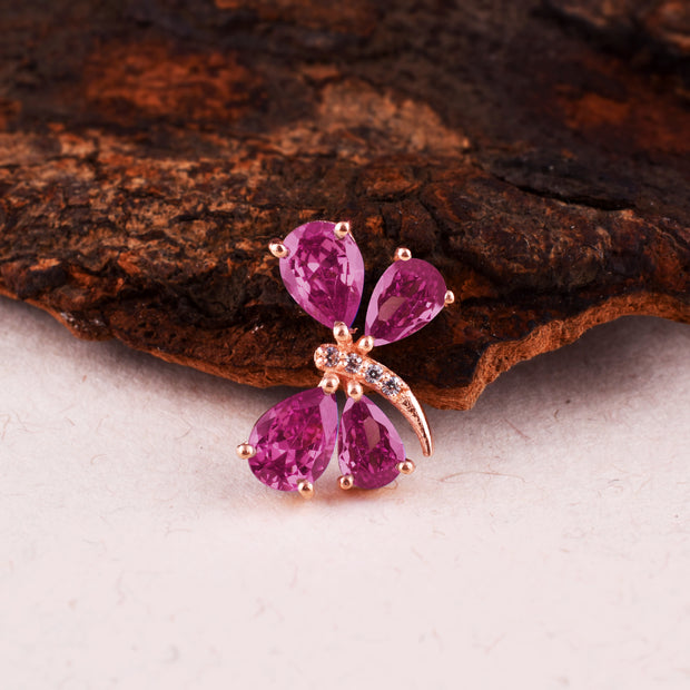 Ruby Gemstone & Diamond Solid 14k Rose Gold Pendant