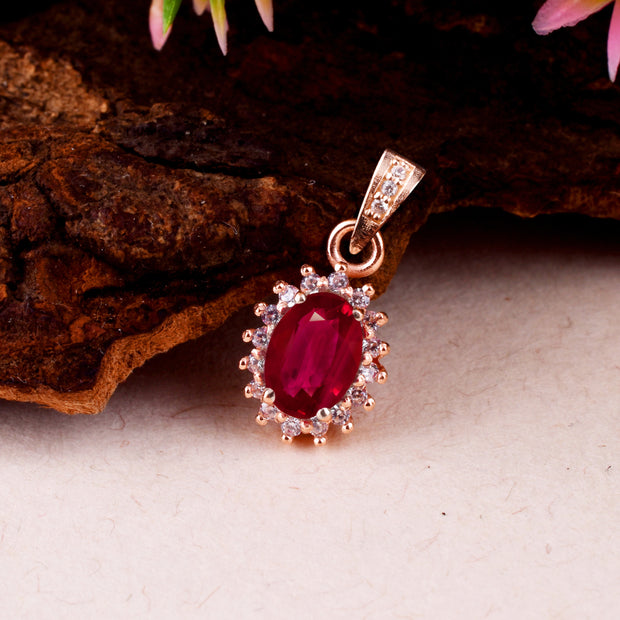 Ruby Gemstone & Diamond Solid 14k Rose Gold Pendant