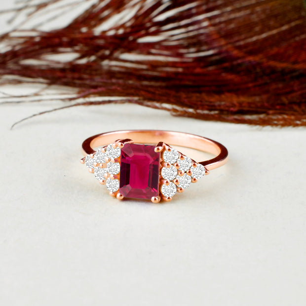 Ruby Gemstone & Diamond Solid 14k Rose Gold Ring