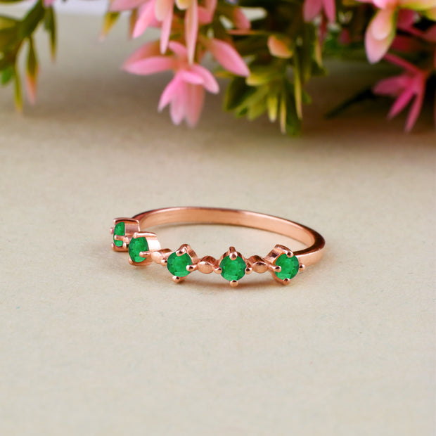 Emerald Gemstone Solid 14k Rose Gold Ring