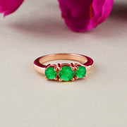 Emerald Gemstone Solid 14k Rose Gold Ring