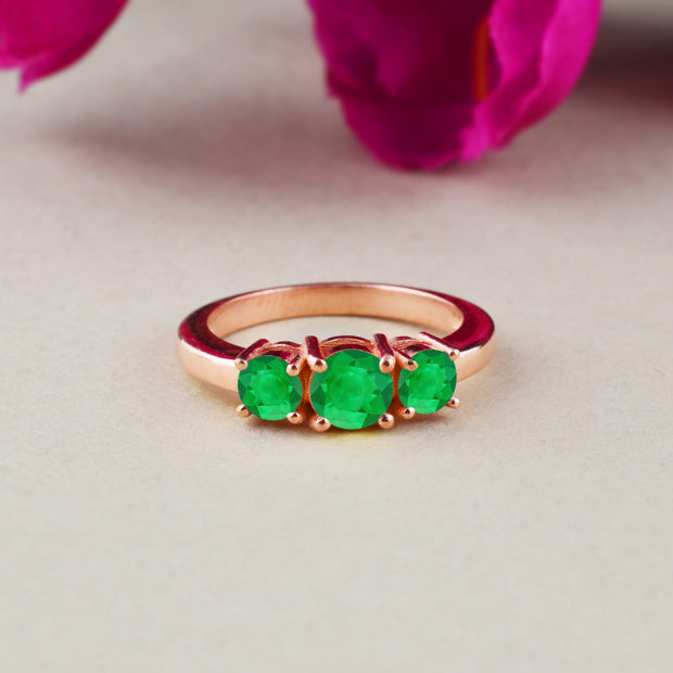 Emerald Gemstone Solid 14k Rose Gold Ring