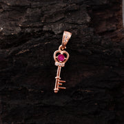 Ruby Gemstone & Diamond Solid 14k Rose Gold Key Pendant