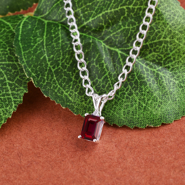 Ruby Gemstone & Diamond Solid 14k White Gold Pendant