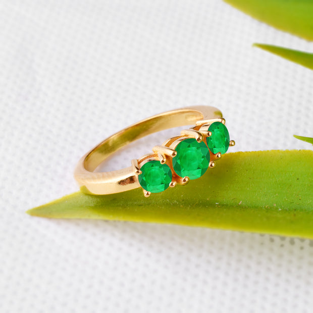 Emerald Gemstone Solid 14k Yellow Gold Ring