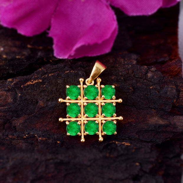 Emerald Gemstone Solid 14k Yellow Gold Pendant